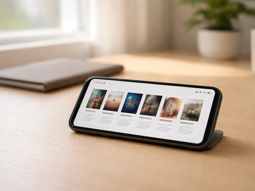 Smartphone op een bureau met een e-bookpagina zoals in een bibliotheek-app, gericht op legaal lezen.