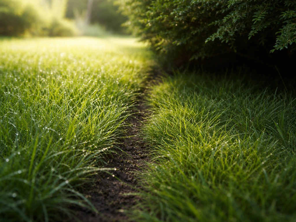 Nat gras aan de rand en een schaduwplek onder een struik, waar vocht en beschutting naaktslakken aantrekken.