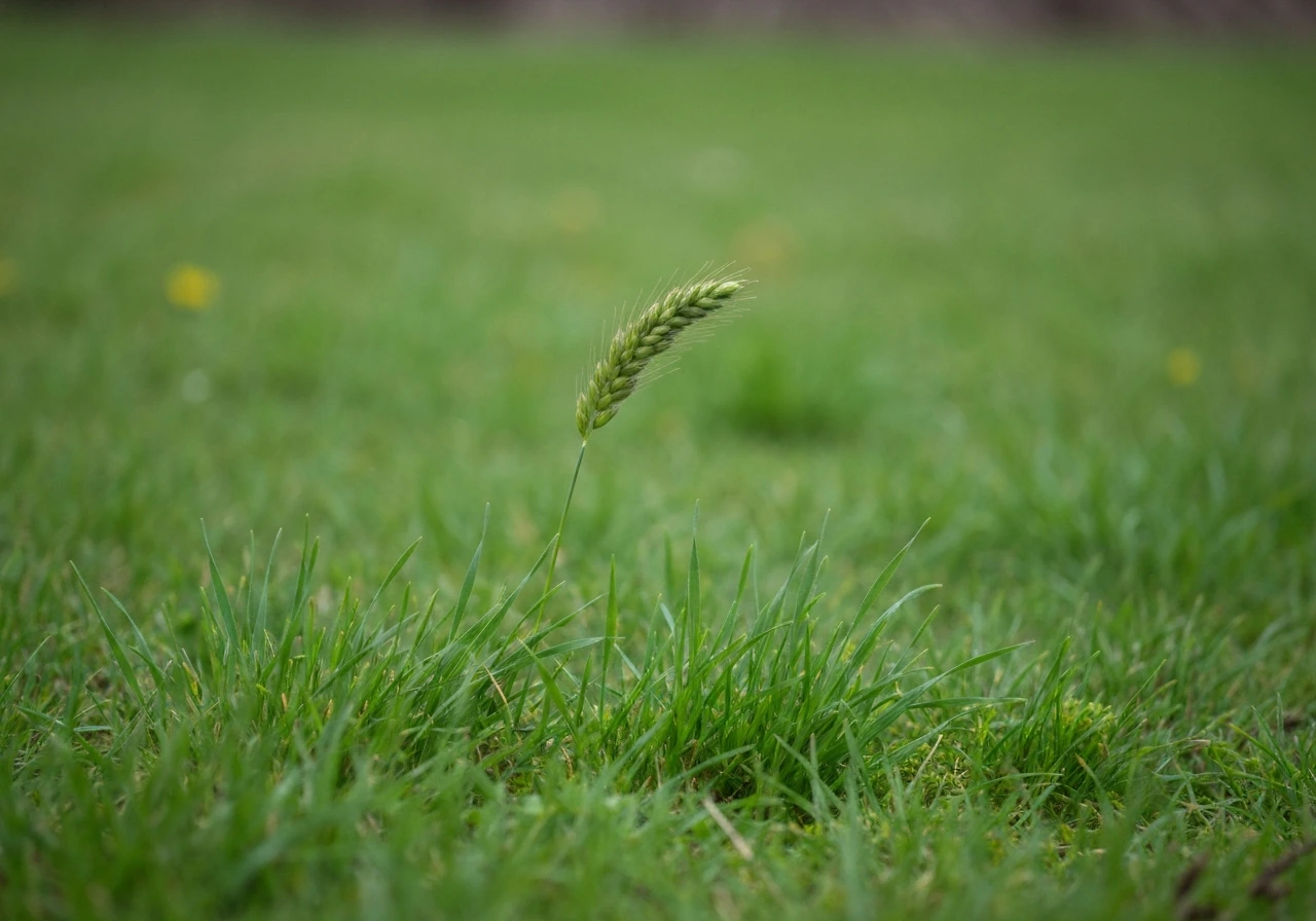 Vers gemaaid, frisgroen gazon in april/mei met herstellende grasmat, geen mosplekken in beeld.
