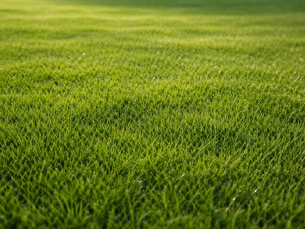 Strak, egaal groen Nederlands gazon met zichtbare grassprieten in natuurlijk licht.