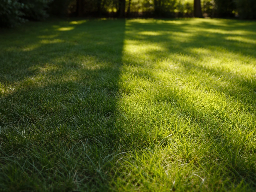 Gazon met duidelijke schaduwstroken tegenover zonnige, groener ogende stukken gras.