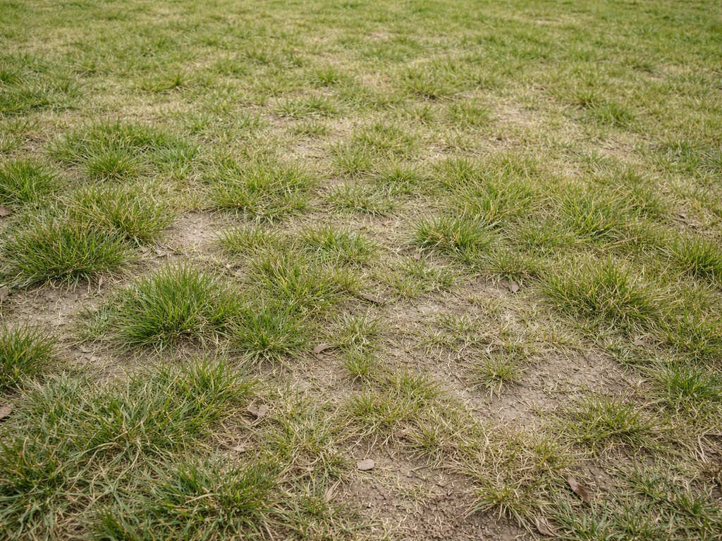 Flets lichtgeel en ongelijk groeiend gras op een grasmat, wat wijst op nutriënttekort.